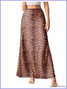 Womens Leopard Print Maxi Skirt A Line High Waisted Flowy Long Skirt